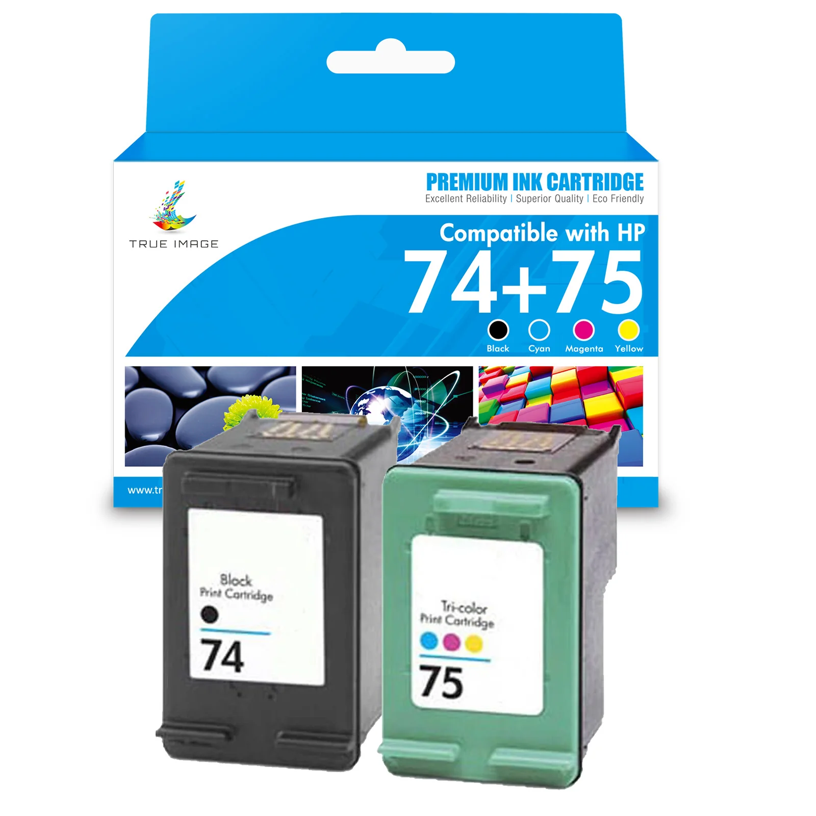Compatible HP 74 Black & HP 75 Tri-Color Ink Cartridges - Image 3