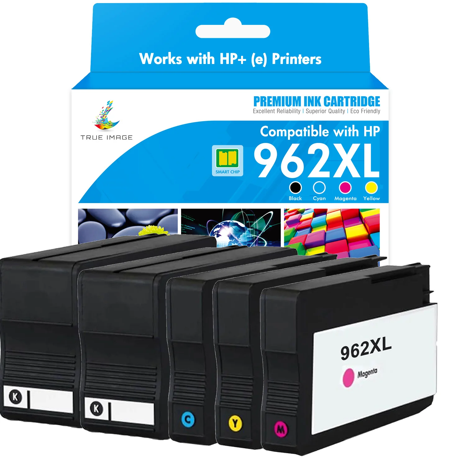 Compatible HP 962XL High-Yield Ink 5-Pack (2 Black, 1 Cyan, 1 Magenta, 1 Yellow) - Image 2